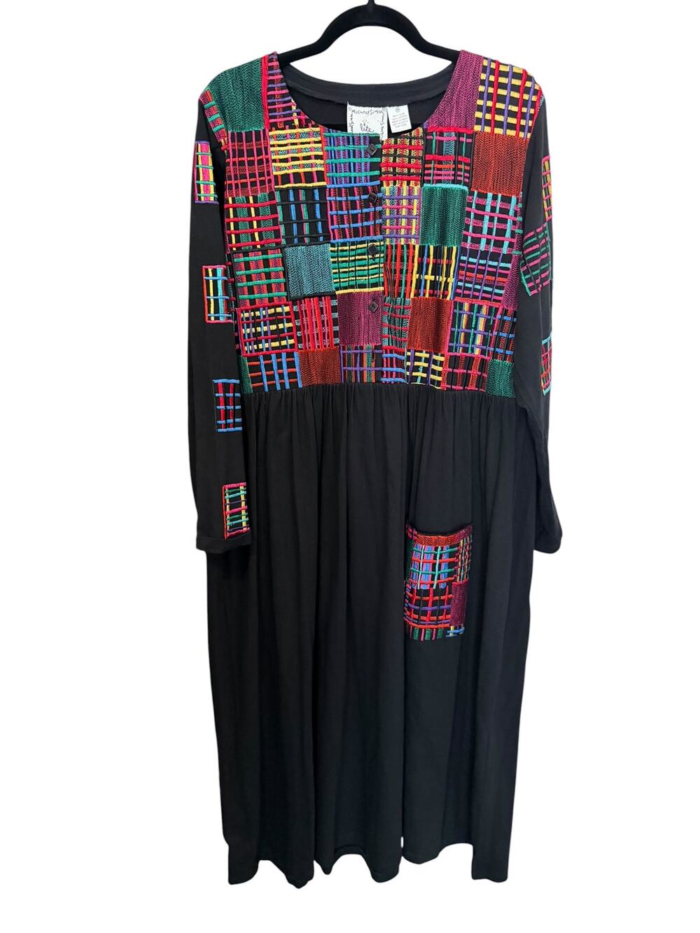 NWOT Michael Simon Lite Embroidered Patchwork Cotton Midi Dress 1X Artsy Boho